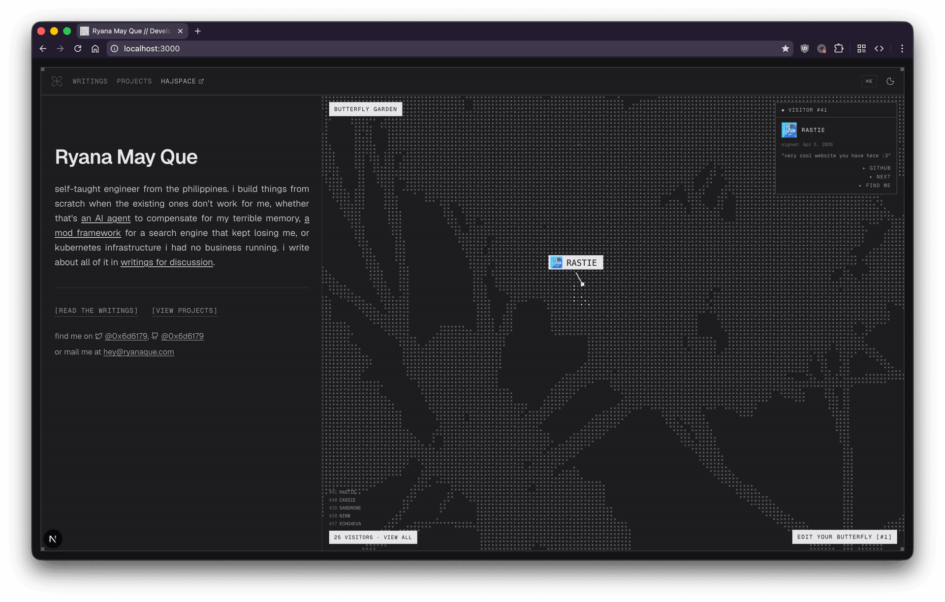 the new homepage with butterfly garden