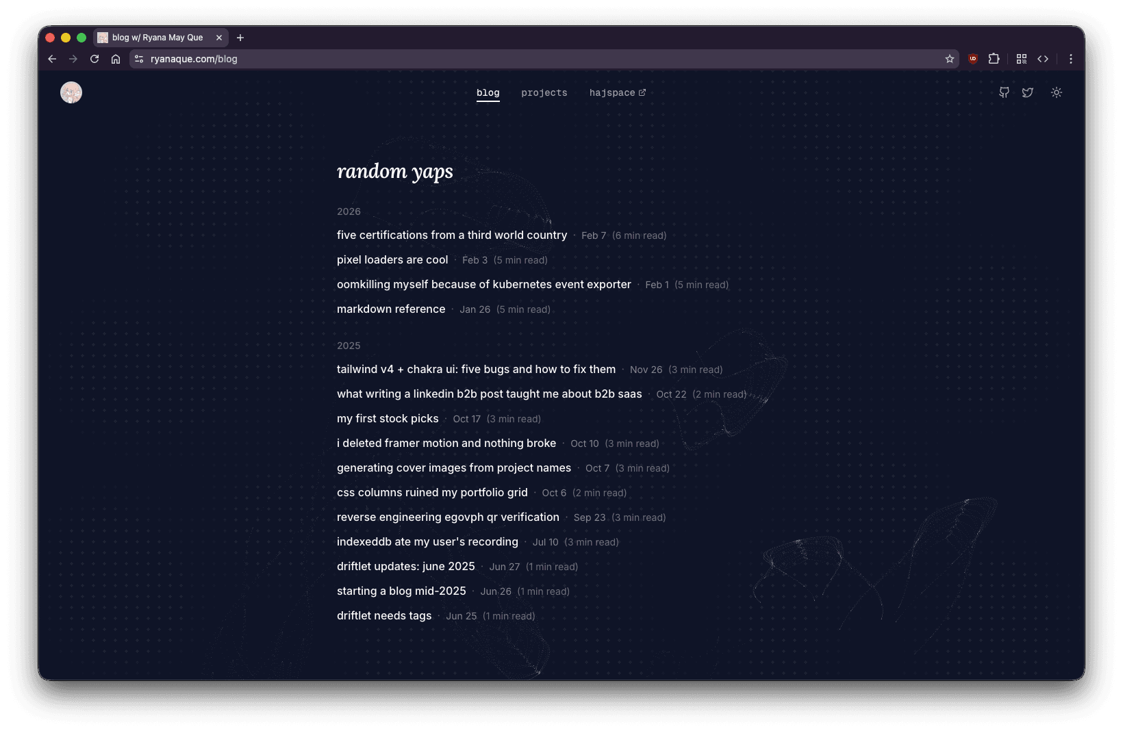 before — the old blog listing page