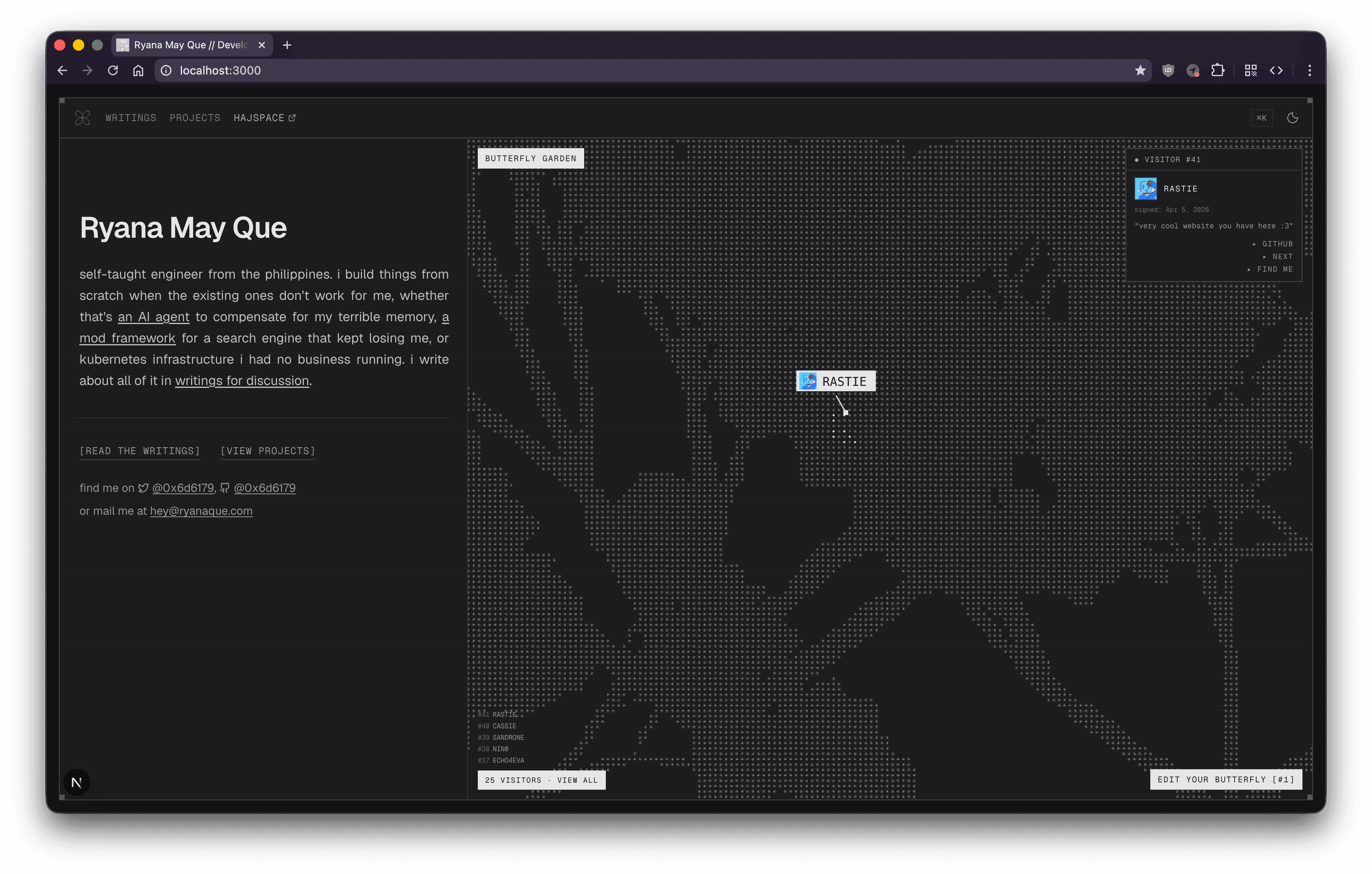 the new homepage with butterfly garden