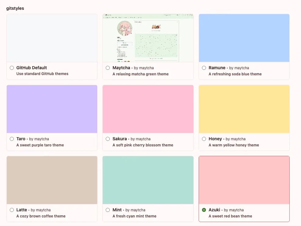 eight themes. github default is there for comparison