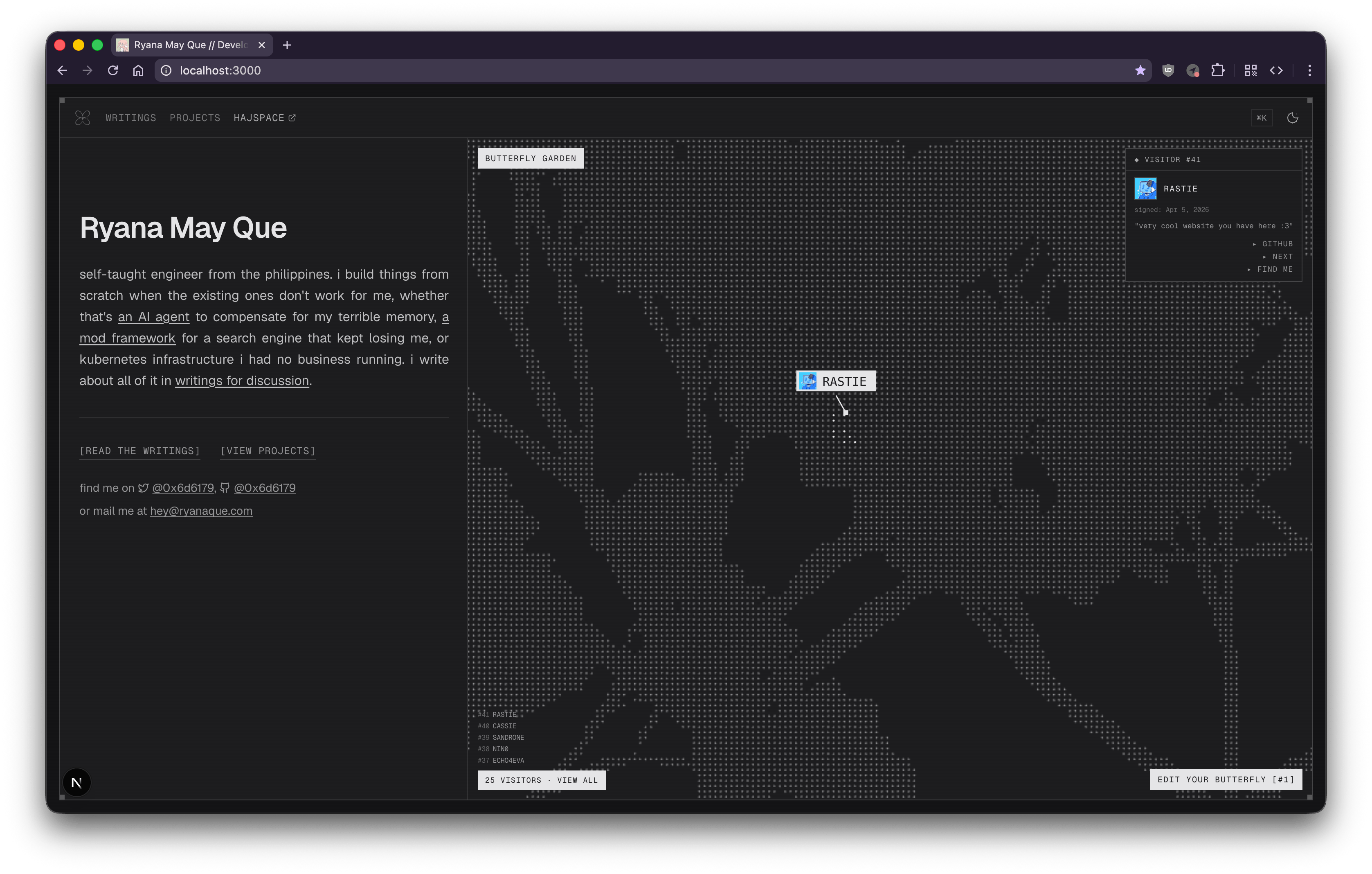 the new homepage with butterfly garden